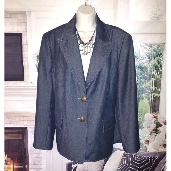 Kasper Blazer Womens 18 Lined Single Breated Crest Buttons, Stitching Detailing - Picture 1 of 11